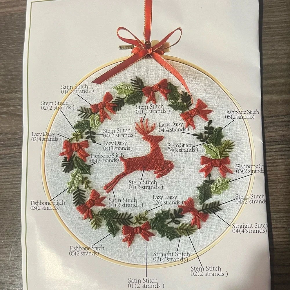 DIY Christmas Embroidery Kit with Reindeer Design